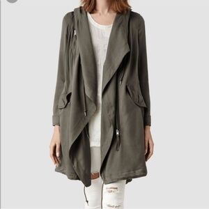 All Saints Size 00/XXS Women's Portere Parka Dark Green Drape Front Jacket coat